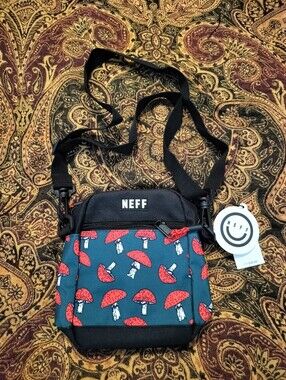 Neff Teal Crossbody Bag with Red Mushroom Print